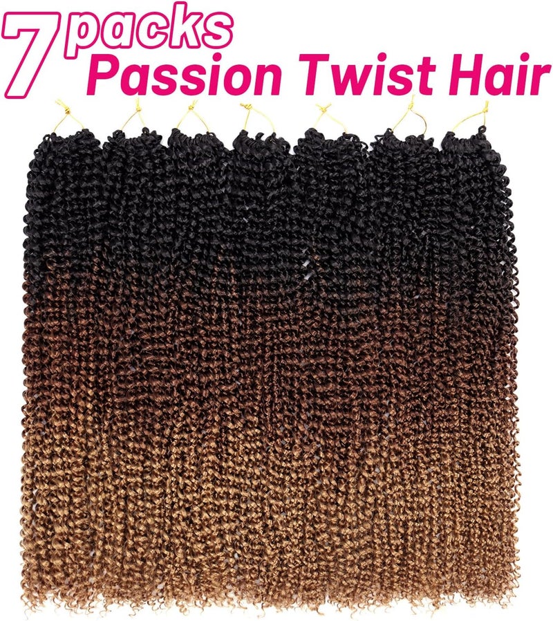 Dorsanee Ombre Passion Twist Hair 24 Inch 7 Packs Water Wave Crochet Hair Long Bohemian Curly Braiding Hair for Butterfly Locs, Faux Locs, Boho Style Spring Twist Crochet Braids (1B/30/27#) - Image 2