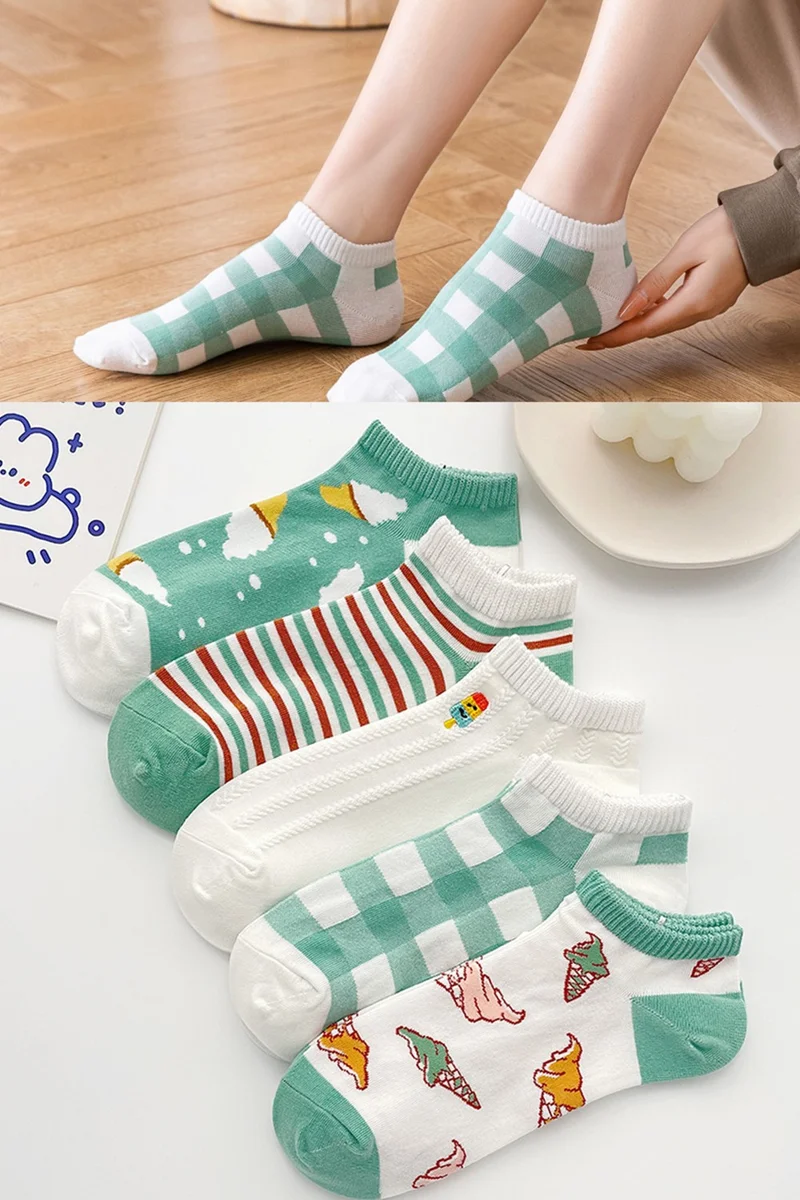 بي جي كي 5 Pairs Ice Cream Patterned Women's Socks