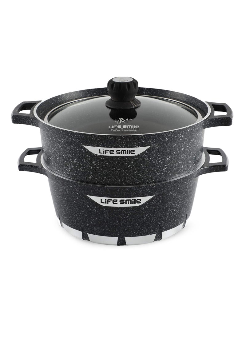 28cm (6.9 Liter) LIFE SMILE Multipurpose Steam Pot 2-Tier, Aluminum Granite Coating Stock Pot and Steamer Pot - Cooking Pot with Lid for Soups, Stews and Pasta, Vegetables, Seafood - pzsku/Z1FFDA42143D564080E6CZ/45/_/1739789496/6bb33861-e500-4e84-a27e-aebebbcc9fa6