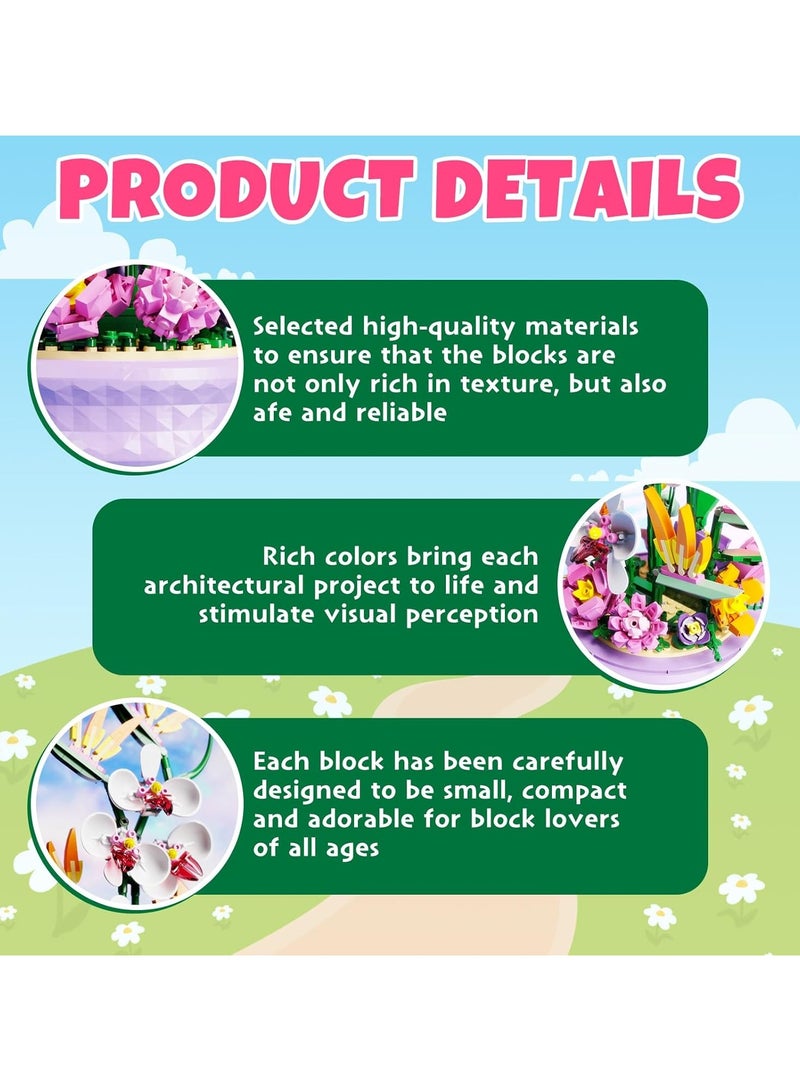 General 476pcs Orchid Music Box Building Block Toys, Collectible Game Model Kit City, Flower Tile Building Toys 8+, Building Blocks, Birthday  - Image 3