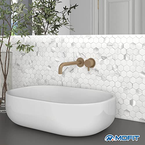 M MOFIT MOFIT Hexagon Peel and Stick Backsplash Tiles Kitchen,Self-Adhesive Metal and Marble Honeycomb Peel and Stick Wall Tiles Sticker Mosaic Heat Resistant(White Silver,10sheets) - Image 3