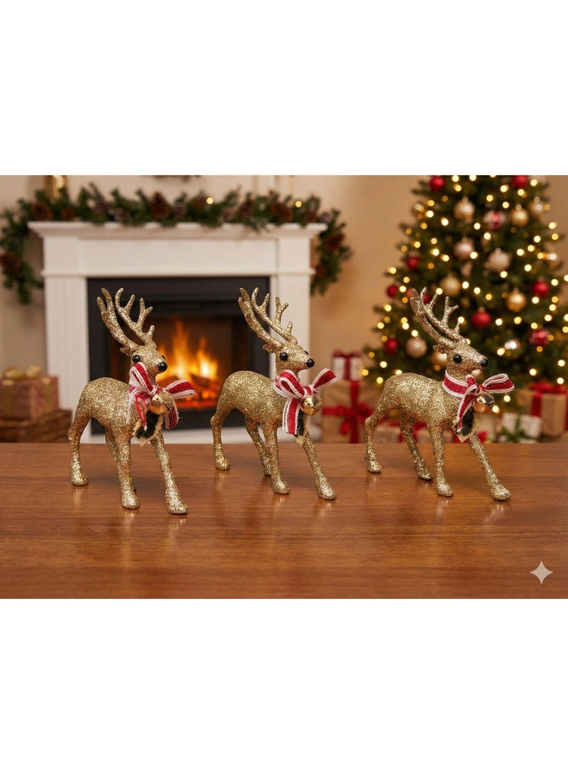 مجموعة من 3 تماثيل غزلان ذهبية لامعة لتزيين عيد الميلاد - ديكور احتفالي للطاولة والمنزل ✨ - Image 3