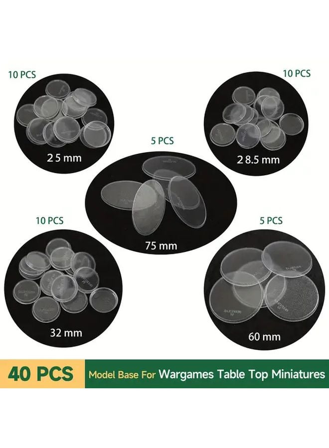 40Pcs Clear Plastic Miniature Bases 5 Sizes 25 28 32 60 70mm For Tabletop RPG Wargames - Image 4