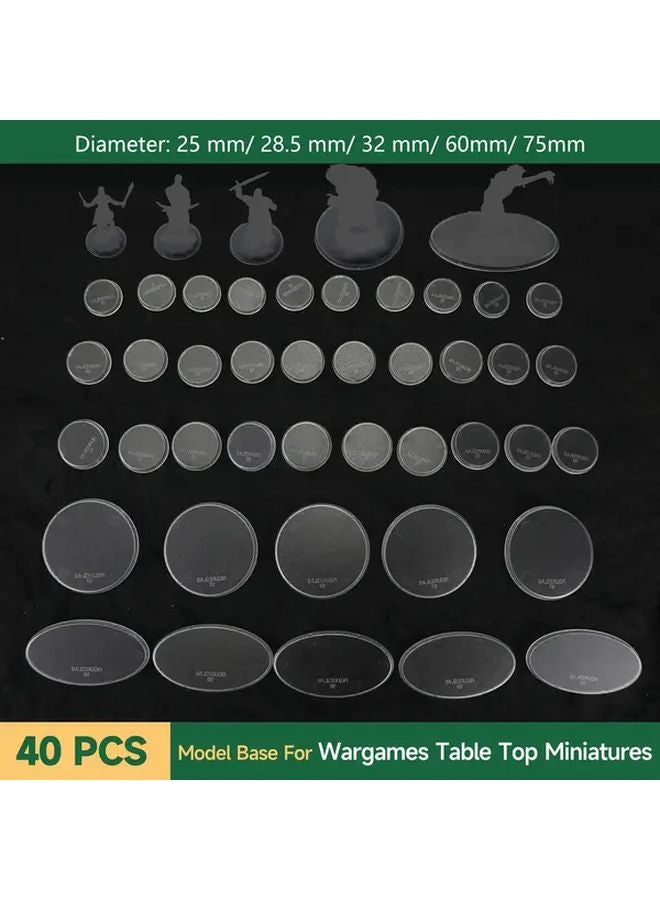 40Pcs Clear Plastic Miniature Bases 5 Sizes 25 28 32 60 70mm For Tabletop RPG Wargames - Image 1