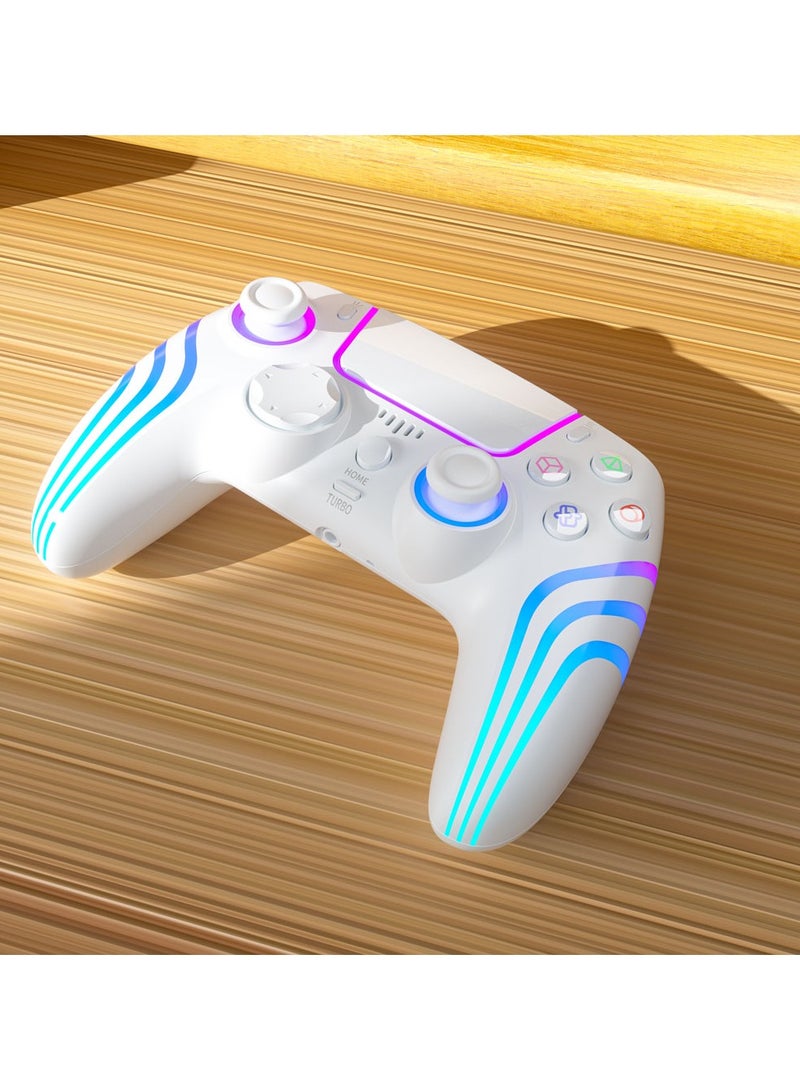 porodo PS4 Wireless Controller 6-Axis Gyro and Ergonomic Design / Long Hours Working Time / Customizable LED Light / Multi-Platform Compatibility / Long-Range Working Distance / Type-C Charging Ports - White  - Image 4
