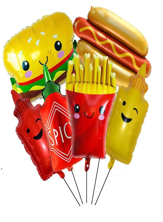 DYT 6PCS Hamburger Hot Dog Ketchup Bottles Mustard Bottles Foil Mylar Balloons Food Balloons for Birthday Barbecue Picnic Cookout Fast Food Snacks Themed Party Decorations - Image 1