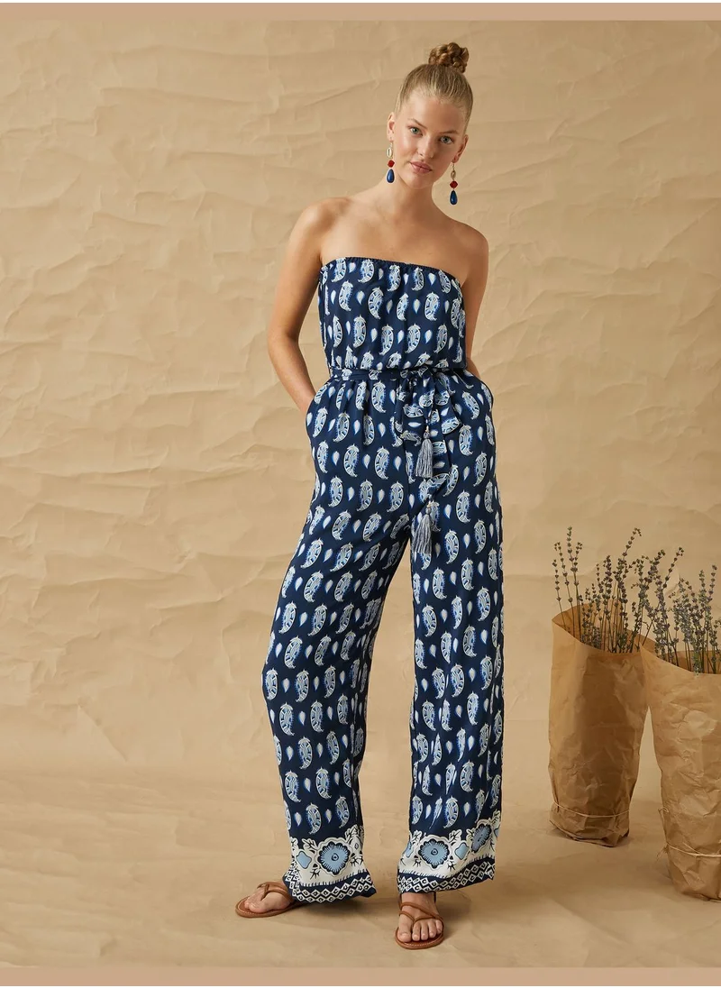 KOTON Printed Waistbanded Strapless Jumpsuit