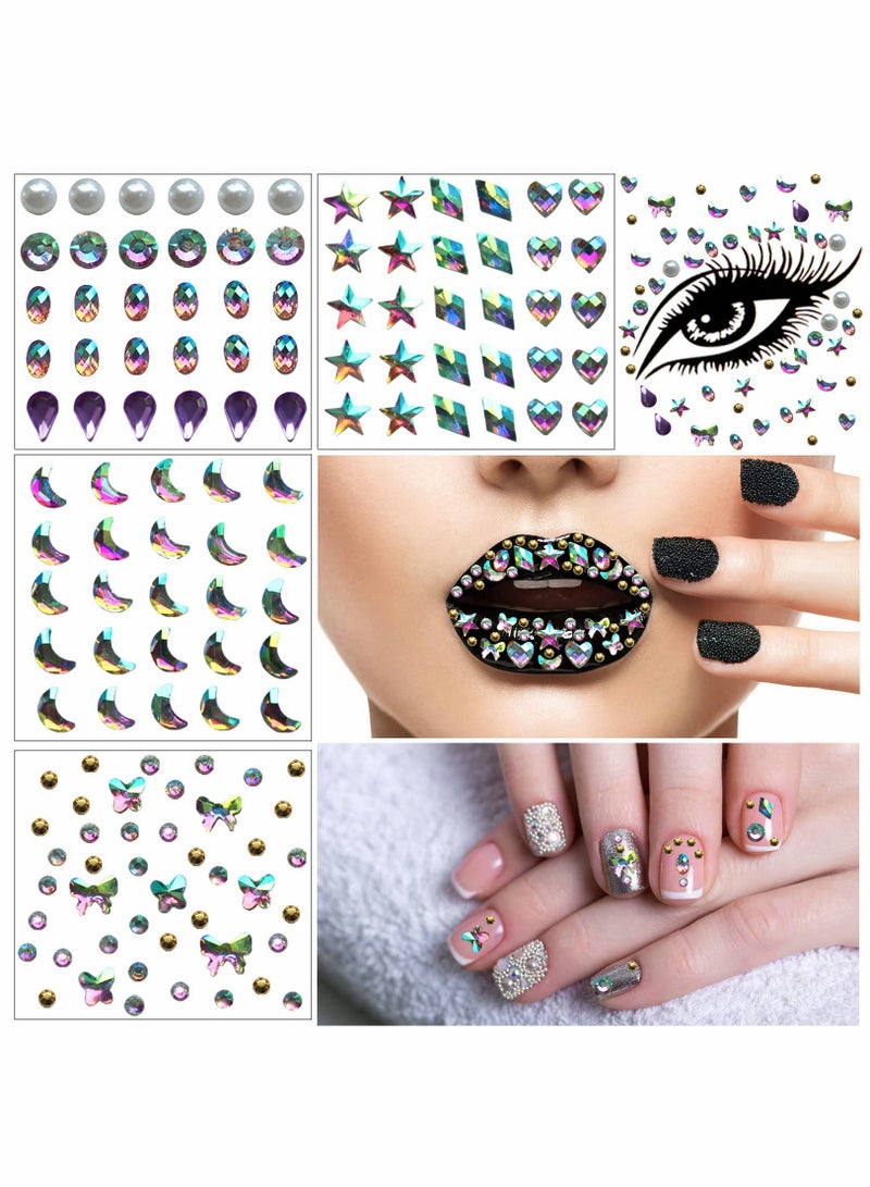 Excefore Bindi Dots Face Jewels Face Jewelry For Women Face Gems Stick On Eye Forehead Crystals Sticker Tears Rainbow Pearl Rhinestones For Makeup Party Festival Accessory Nail Art Decoration(4 Sheets) - Image 1