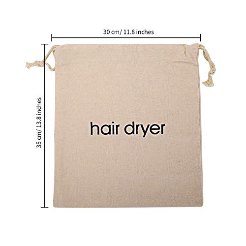 Senkary Hair Dryer Bags Drawstring Hairdryer Travel Bag Cotton Hair Dryer Storage Bag, 11.8 Inch by 13.8 Inch (Beige) - Image 2