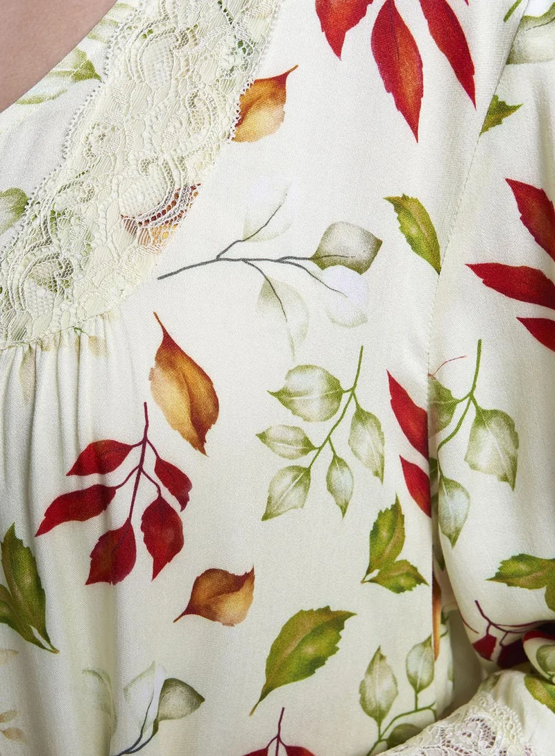 Kashkha  Olive Floral Print Viscose Long Nightwear Dress (CNH470) for Women | Best Price UAE
