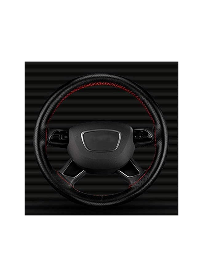PROMASS Steering Wheel Cover, Black DIY PU Leather Finish, Hand Sewing with Needles and Red Thread  - Image 4