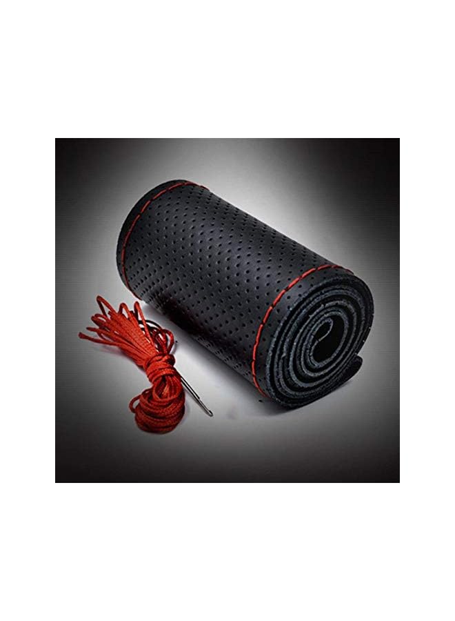 PROMASS Steering Wheel Cover, Black DIY PU Leather Finish, Hand Sewing with Needles and Red Thread  - Image 3