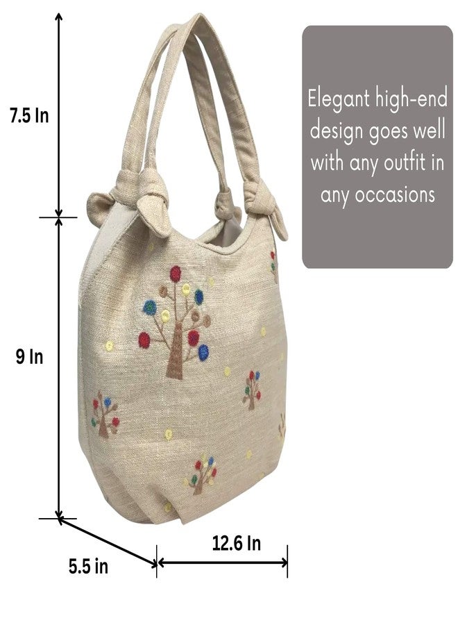HCRAFT Embroidered Handbag for Women, Vintage Tree Shoulder Tote with Zipper, 12.6"x5.5"x9", Fabric Hobo Bag with Inner Pocket - Image 2