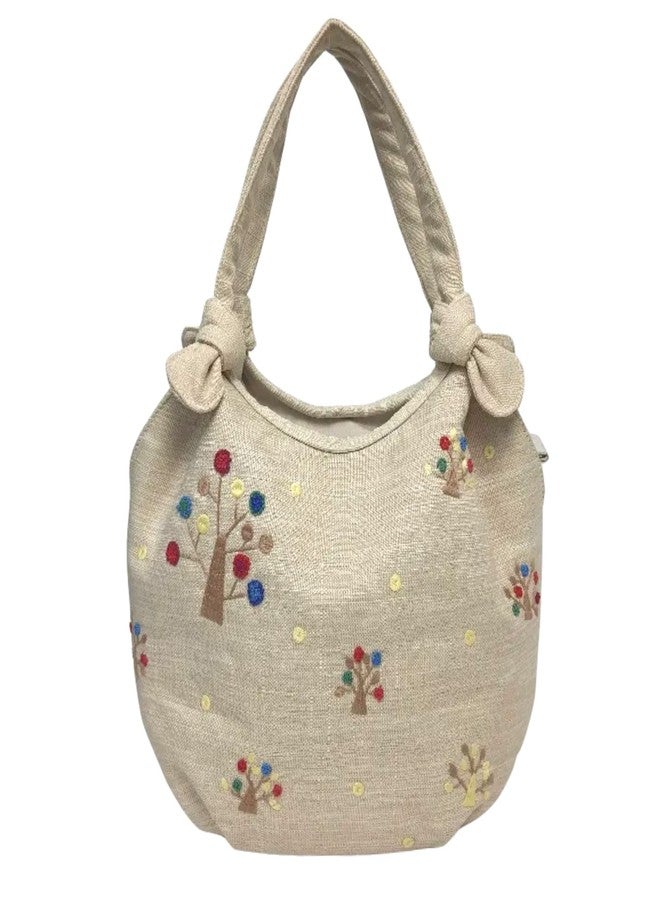 HCRAFT Embroidered Handbag for Women, Vintage Tree Shoulder Tote with Zipper, 12.6"x5.5"x9", Fabric Hobo Bag with Inner Pocket - Image 1