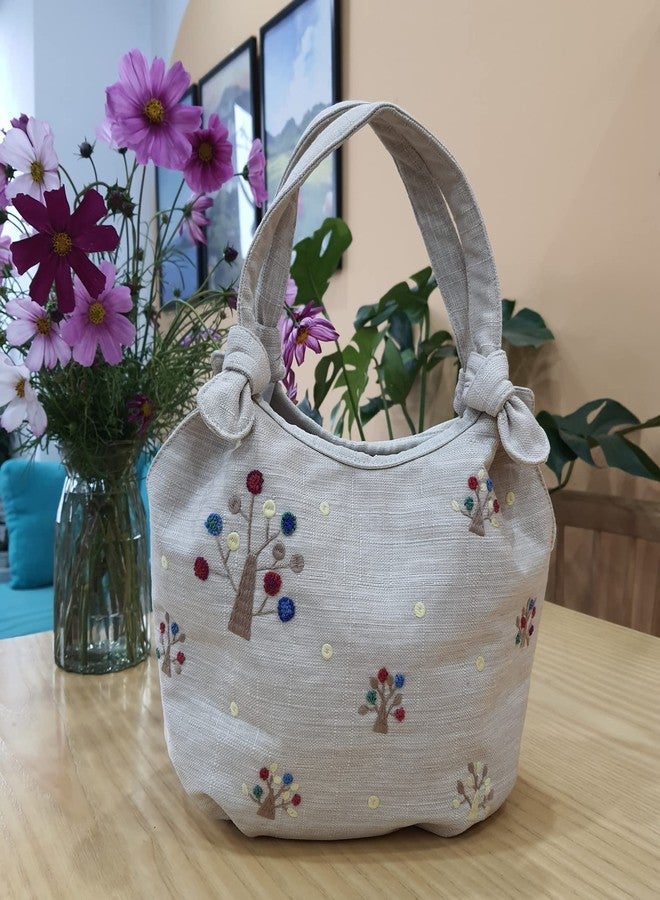 HCRAFT Embroidered Handbag for Women, Vintage Tree Shoulder Tote with Zipper, 12.6"x5.5"x9", Fabric Hobo Bag with Inner Pocket - Image 5