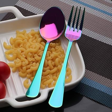 BITTZOOT Portable Utensils Travel Camping Cutlery Set 8Piece Including Knife Fork Spoon Chopsticks Cleaning Brush Straws Portable Case Stainless Steel Flatware Set Rainbow - Image 4