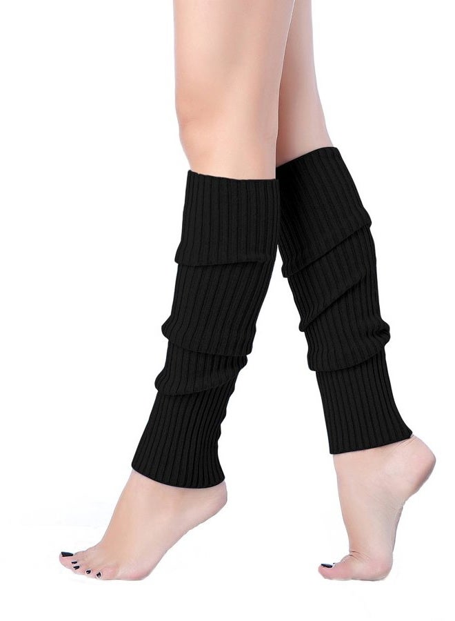 v28 Women Juniors 80s Eighty's Ribbed Leg Warmers for Party Sports (Black) - Image 1