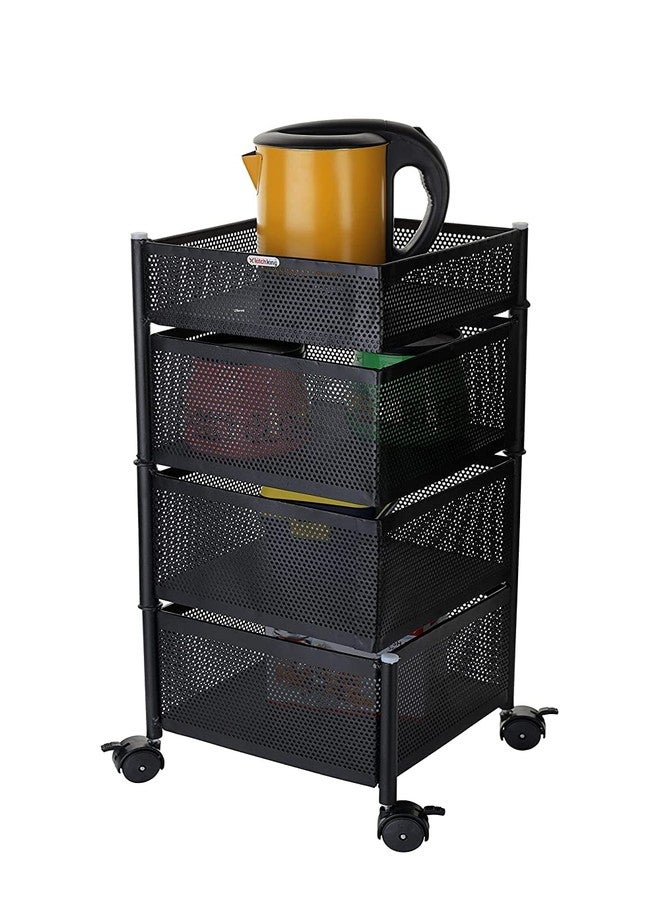 Dhavl Rotating Vegetable Rack Floor-Standing Multi-Layer Kitchen, Square Kitchen Storage Rack Rotating Baskets, Revolving Basket Kitchen Shelf on Wheels (Layer 4) - Image 1