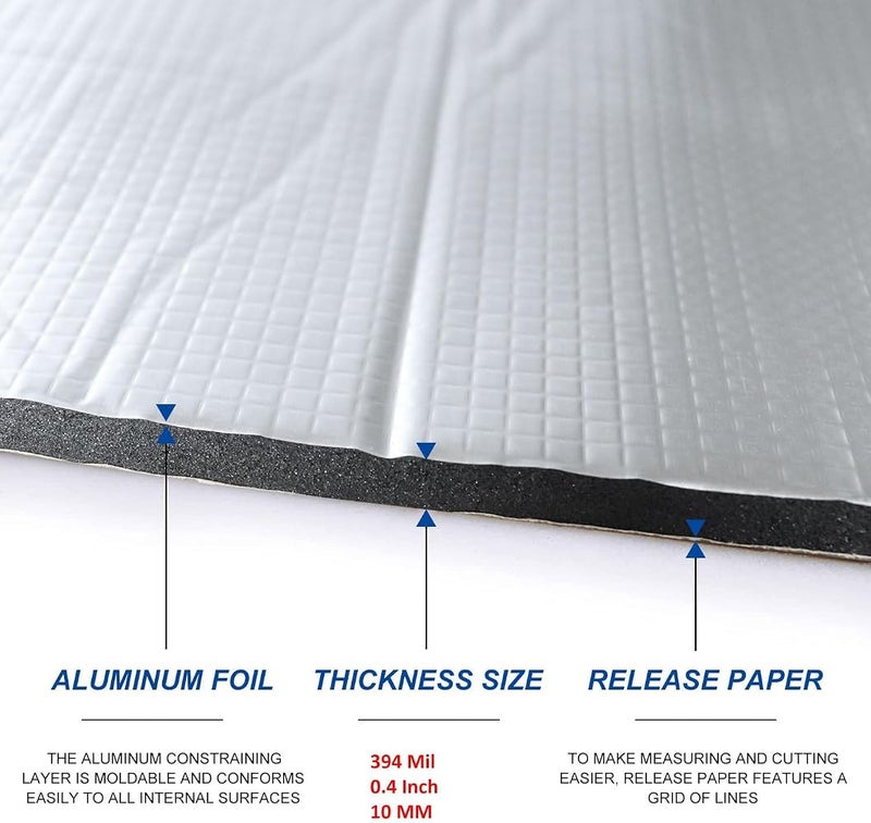 KASTWAVE Car Heat Sound Deadening Insulation Mat, 394 Mil 10.75 Sqft Auto Audio Deadener Foam, Car Sound Deadening Material Mat, Sound Dampening and Heat Insulation for Truck, Vehicle - Image 2