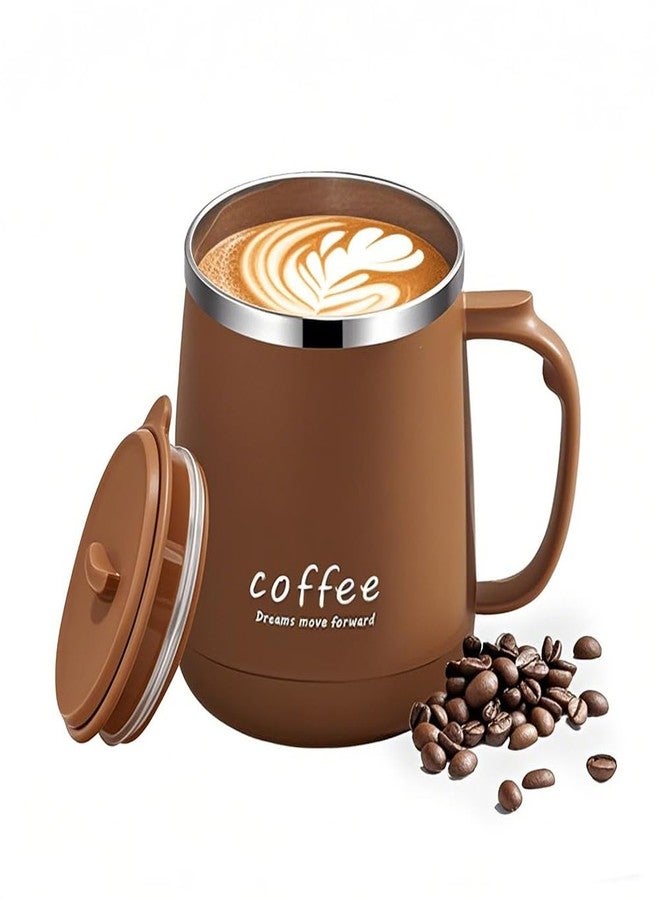 VPRO 12oz Stainless Steel Insulated Coffee Mug with Spoon and Handle, Double Wall Insulated Coffee Travel Mug with Lid Thermal Cup for Outdoor (Brown) - Image 1