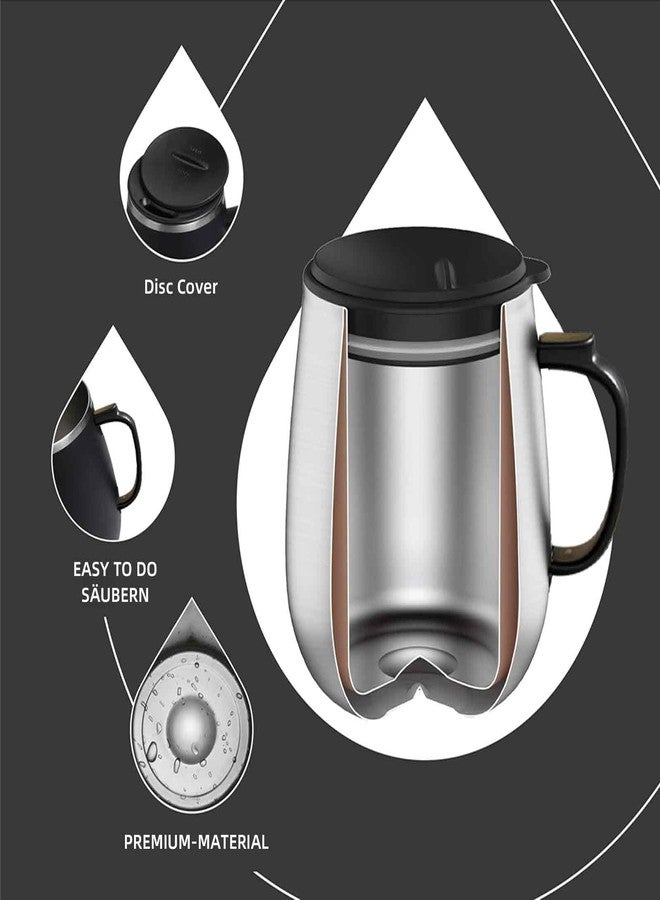 VPRO 12oz Stainless Steel Insulated Coffee Mug with Spoon and Handle, Double Wall Insulated Coffee Travel Mug with Lid Thermal Cup for Outdoor (Brown) - Image 3