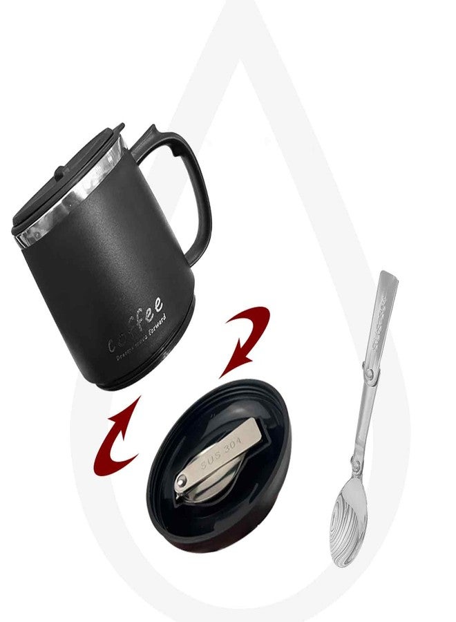 VPRO 12oz Stainless Steel Insulated Coffee Mug with Spoon and Handle, Double Wall Insulated Coffee Travel Mug with Lid Thermal Cup for Outdoor (Brown) - Image 4