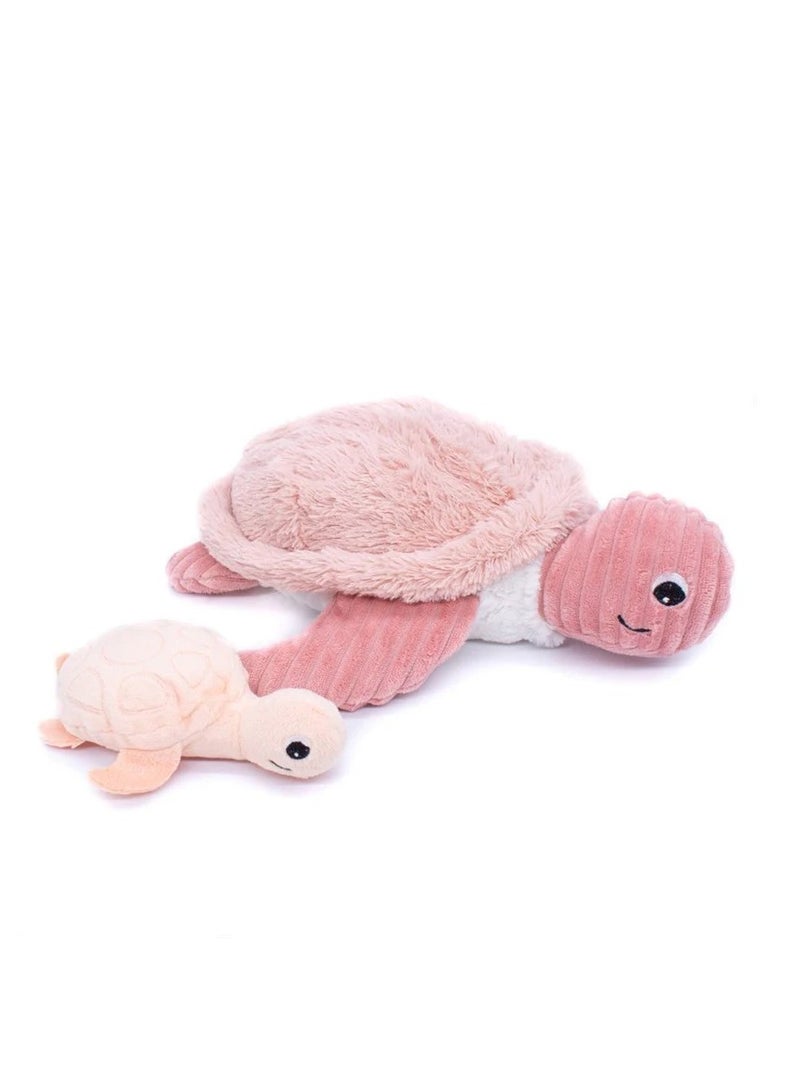 Les Deglingos Sauvenou Turtle Mom & Baby Plush Toy - Pink, Soft Corduroy, Eco-Friendly, Ideal for Babies & Toddlers - Image 1