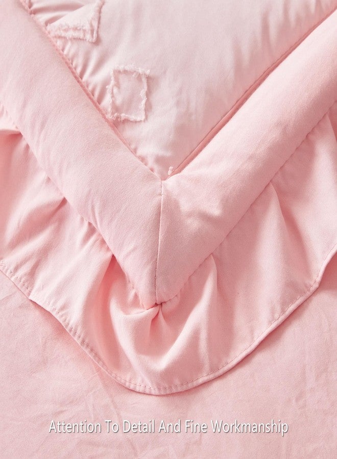 AIKASY Toddler Bedding Set 4 Pieces Super Soft Comforter Set, Shabby Boho Bohemian Design for Boys and Girls（Ruffle Fringe Comforter, Flat Sheet, Fitted Sheet and Pillowcase）- Coral Pink - Image 5