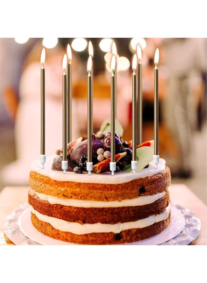 12 Pcs Electroplate Birthday Candles Set, Bio Degradable Long Thin Candles with Holders, Party Candles for Birthday Cakes Cupcake (Gold+Pink)  - Image 3