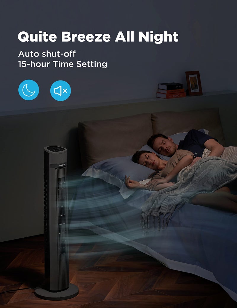 PELONIS 40''Oscillating Tower Fan | Remote Control | Quiet Stand Up | 3 Speed Settings | 3 Modes |15-Hour Timer | LED Display | for Bedroom Home Office Use| Black - Image 4