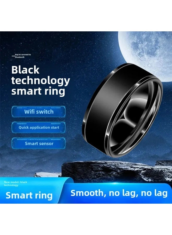 NFC Smart Ring Bluetooth Solar Powered Multifunctional Android Temperature Magic Waterproof Black Tech Gear Off-Road-Color:[waterproof Ring] Black No. 8 Finger Circumference 56.9mm  - Image 3