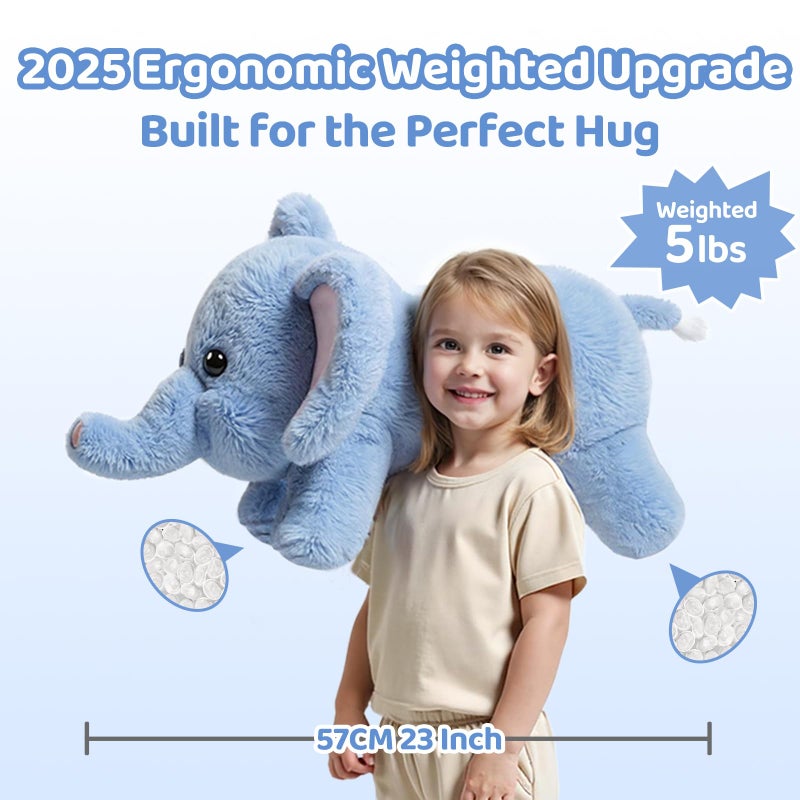 Mewaii Weighted Stuffed Animals with Microwavable Heating Pad - 5 lbs Adjustable, Heatable & Coolable Elephant Plush for Realistic Hug, Removable Inner Pad, Perfect Plush Gift for Kids (23 Inch) - Image 3