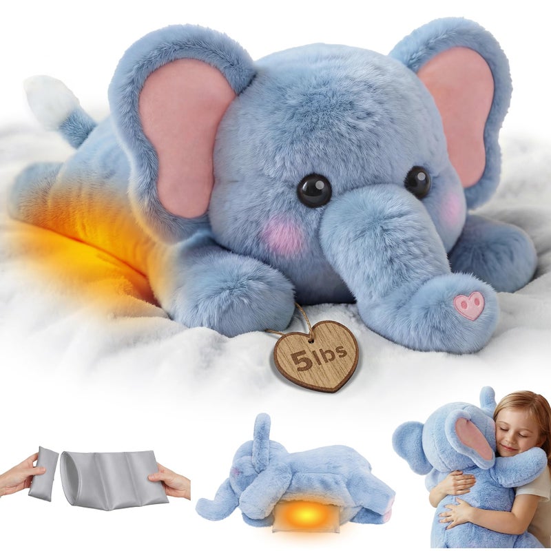 Mewaii Weighted Stuffed Animals with Microwavable Heating Pad - 5 lbs Adjustable, Heatable & Coolable Elephant Plush for Realistic Hug, Removable Inner Pad, Perfect Plush Gift for Kids (23 Inch) - Image 1
