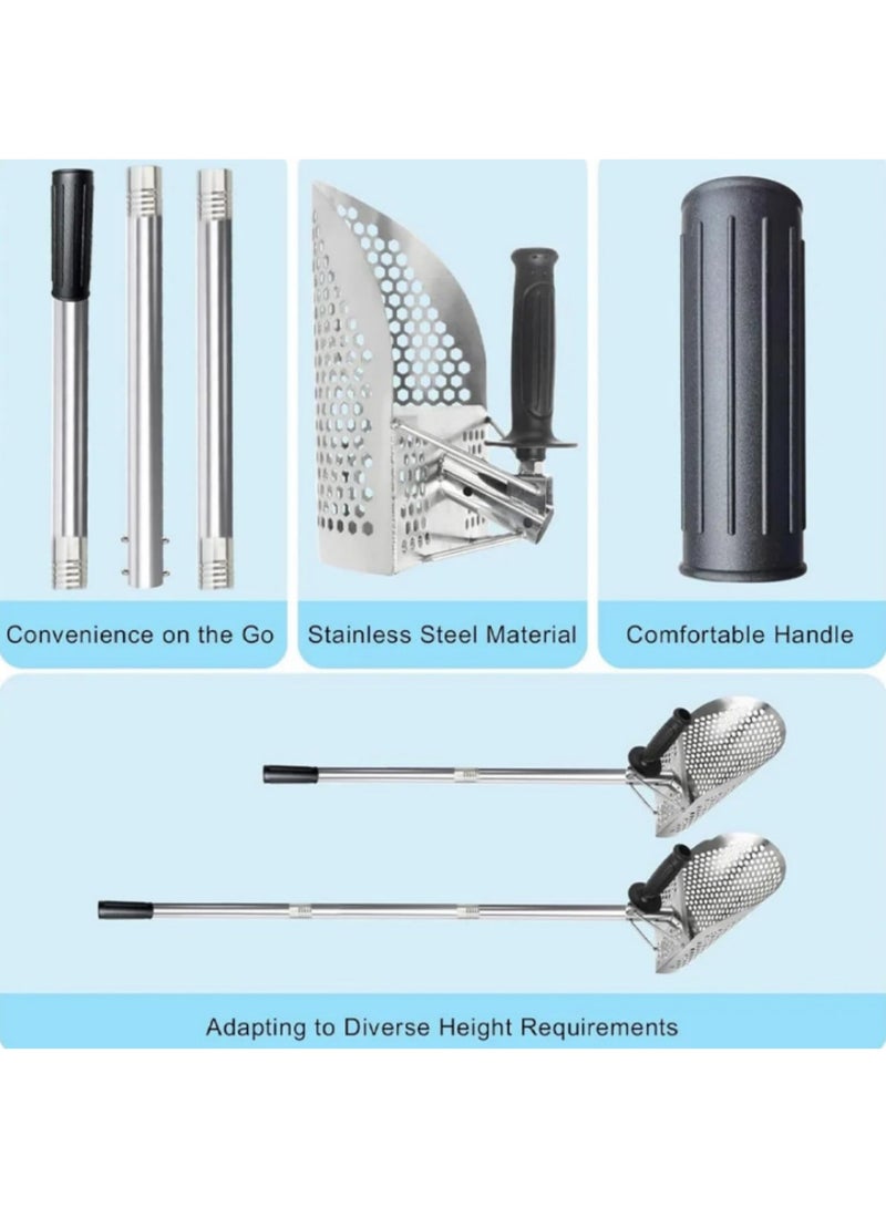 2 in 1 Stainless Steel Sand Scoop for Metal Detecting Multi Function Anti Slip Fast Sifting Shovel for Underwater Beach Use Backyard Garden Gadgets Equipment sliver - Image 2