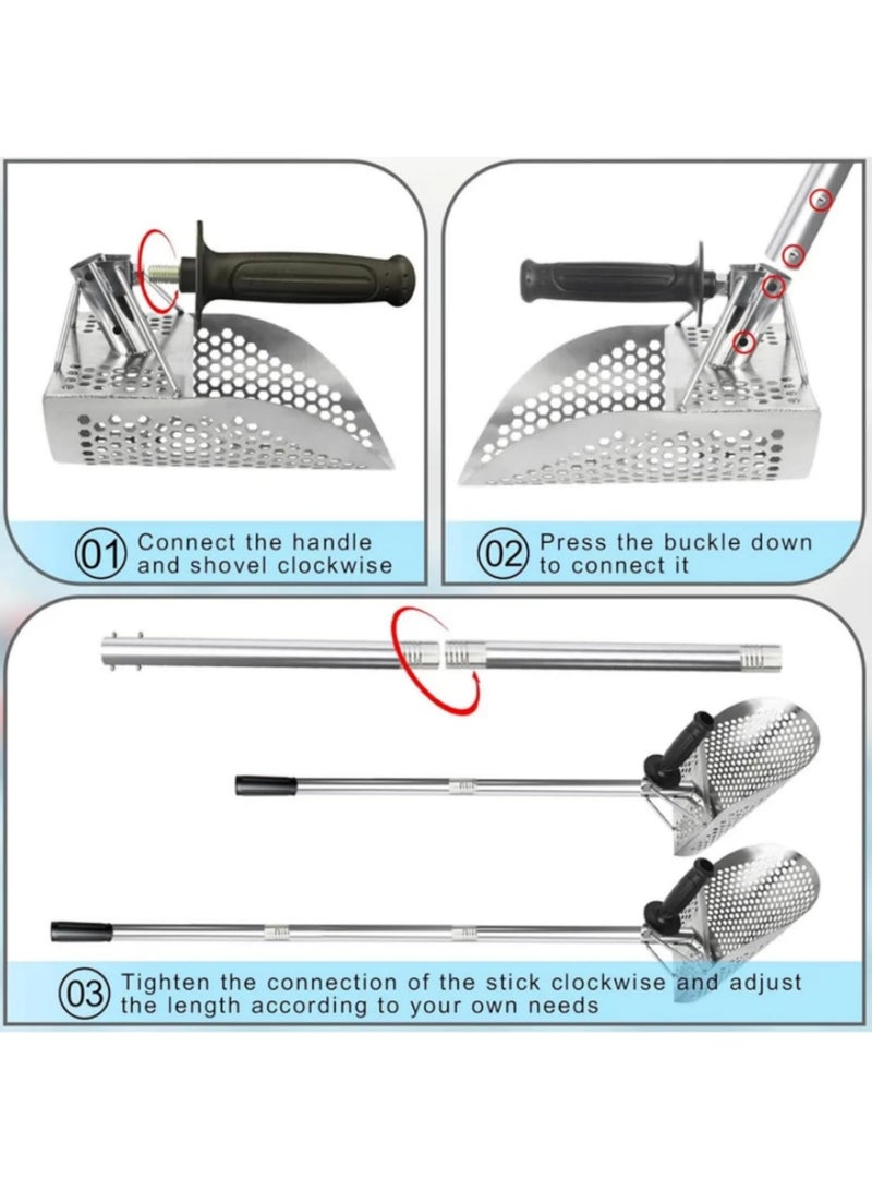 2 in 1 Stainless Steel Sand Scoop for Metal Detecting Multi Function Anti Slip Fast Sifting Shovel for Underwater Beach Use Backyard Garden Gadgets Equipment sliver - Image 4