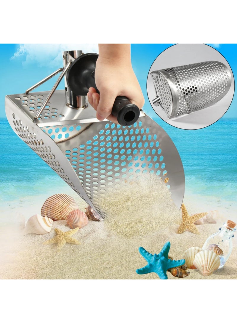 2 in 1 Stainless Steel Sand Scoop for Metal Detecting Multi Function Anti Slip Fast Sifting Shovel for Underwater Beach Use Backyard Garden Gadgets Equipment sliver - Image 5