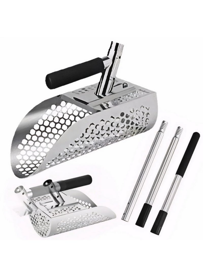 2 in 1 Stainless Steel Sand Scoop for Metal Detecting Multi Function Anti Slip Fast Sifting Shovel for Underwater Beach Use Backyard Garden Gadgets Equipment sliver - Image 1