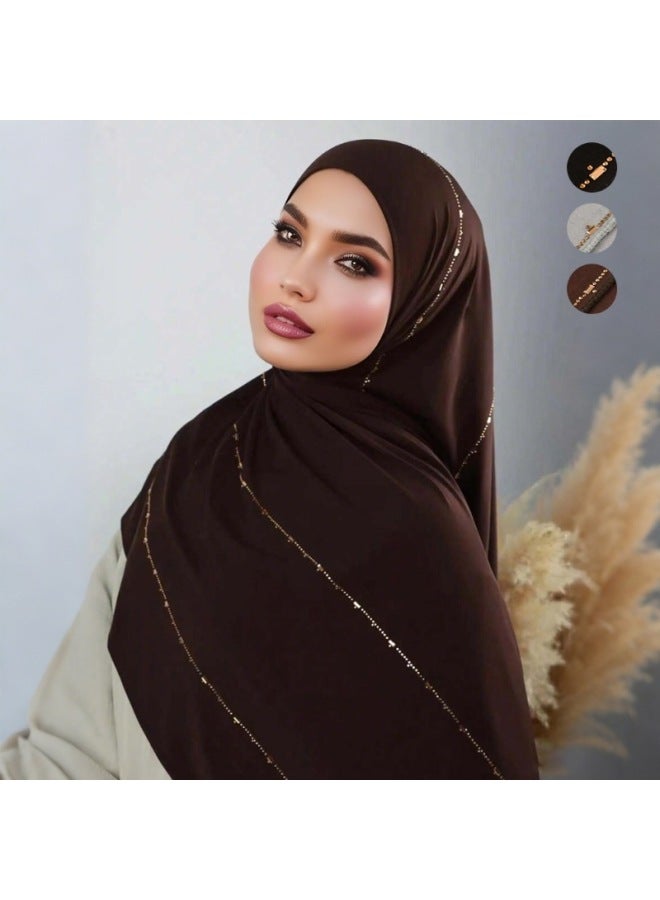 Women's Modal Solid Color Hijab Scarf, Breathable Soft Long Shawl with Heat-Set Rhinestones, Comfortable Lightweight Headscarf for Daily Prayer Ramadan Wear, Multi-Colors Available - Image 3
