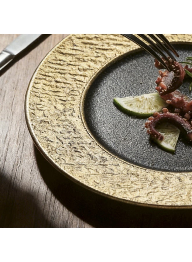 طبق طعام سيراميكي أنيق نمط الرمال المتدفقة بالذهبي الأسود مقاس 8.8 بوصات طبق فخم خفيف سيناريوهات الطعام الغربي للمنزل والمطعم طبق طعام عائلي - Image 3