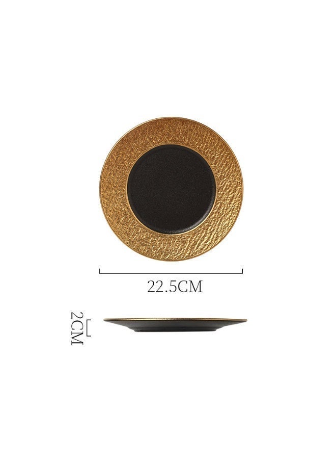 طبق طعام سيراميكي أنيق نمط الرمال المتدفقة بالذهبي الأسود مقاس 8.8 بوصات طبق فخم خفيف سيناريوهات الطعام الغربي للمنزل والمطعم طبق طعام عائلي - Image 2