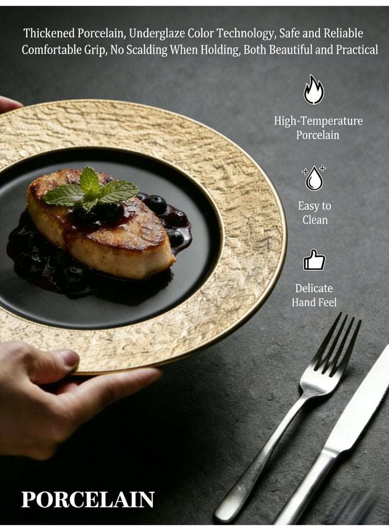 طبق طعام سيراميكي أنيق نمط الرمال المتدفقة بالذهبي الأسود مقاس 8.8 بوصات طبق فخم خفيف سيناريوهات الطعام الغربي للمنزل والمطعم طبق طعام عائلي - Image 5