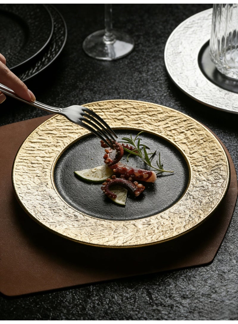 طبق طعام سيراميكي أنيق نمط الرمال المتدفقة بالذهبي الأسود مقاس 8.8 بوصات طبق فخم خفيف سيناريوهات الطعام الغربي للمنزل والمطعم طبق طعام عائلي - Image 4