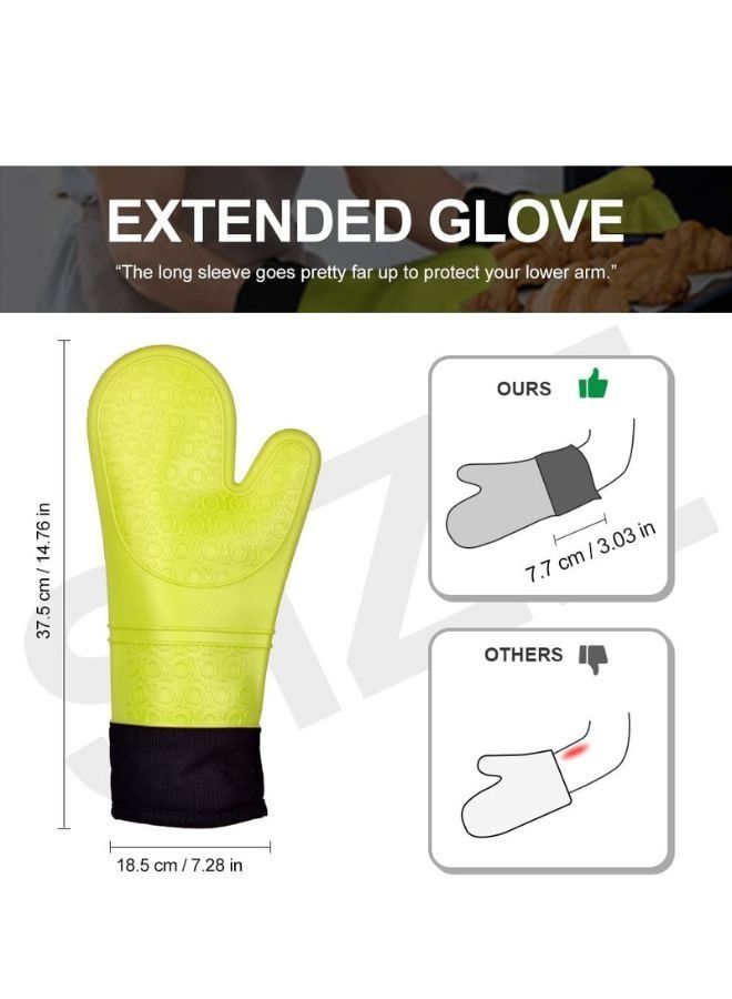 Pair Silicone Oven Mitts Heat Resistant Oven Mitt with Quilted Liner Non-Slip Textured Grip Flexible Oven Gloves Waterproof BBQ Kitchen Cooking Mitts - Image 3