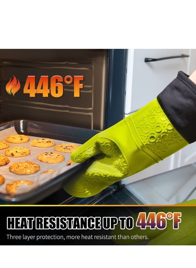 Pair Silicone Oven Mitts Heat Resistant Oven Mitt with Quilted Liner Non-Slip Textured Grip Flexible Oven Gloves Waterproof BBQ Kitchen Cooking Mitts - Image 2
