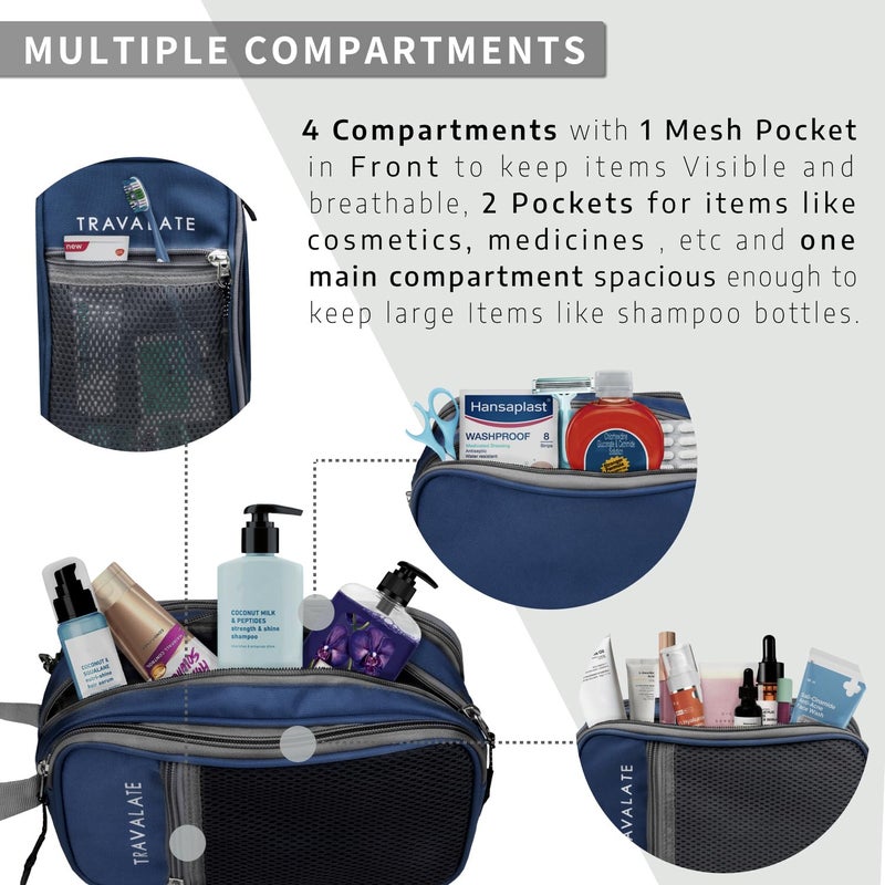 TRAVALATE Lightweight, Water-Resistant Toiletry Organizer Dopp Kit for Men and Women |Unisex Multipurpose Spacious Travel Accessories, Makeup Kit Bag -Blue - Image 2