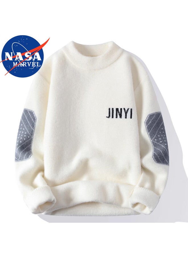 Nasa Marvel Men's Autumn Winter Thick Warm Lazy Style Knit Sweater Soft Base Layer White L - Image 4