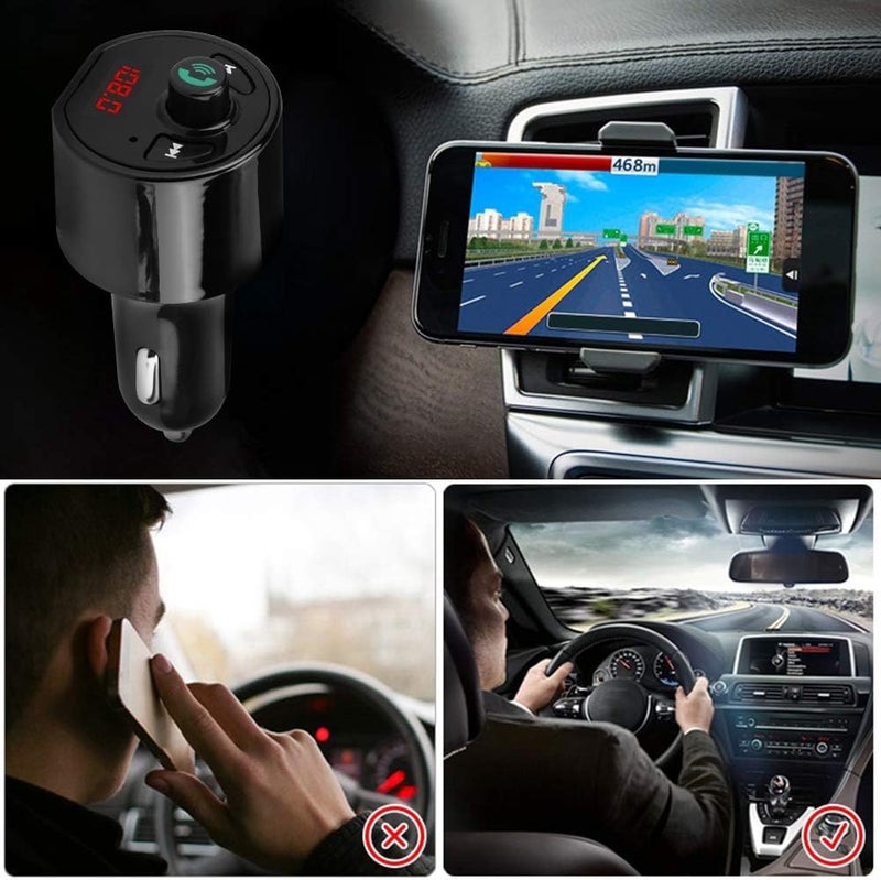 كلاراكو جهاز إرسال صوتي لاسلكي متعدد الوظائف للسيارة مزود بتقنية البلوتوث، ومحول راديو FM، وشاحن جوال بمنفذ USB مزدوج ومشغل MP3 (أسود) - Image 1