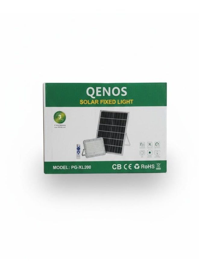Qenos 200W Solar Powered Outdoor LED Flood Light with Solar Panel and Remote Control - White 6500K - Image 5