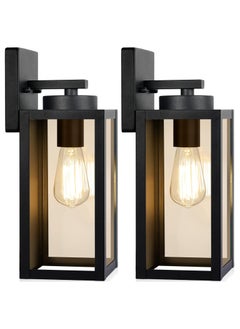 SP Outdoor Wall Light Fixtures, Exterior Waterproof Wall Lanterns, Porch Sconces Wall Mounted Lighting with E26 Sockets & Glass Shades, Modern Matte Black Wall Lamps for Patio Front Door Entryway, 2-Pack  - Image 2