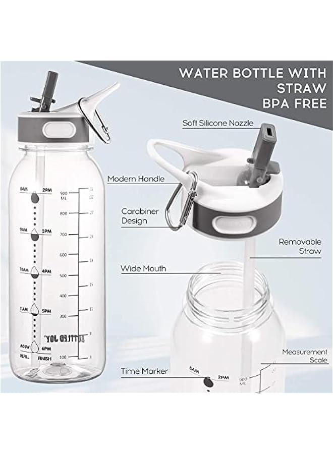 Arabest 32oz/1L BPA-Free Water Bottle with Silicone Straw, Time Marker, and Leakproof Buckle - Perfect for Fitness, Camping, and School Kids - Image 2